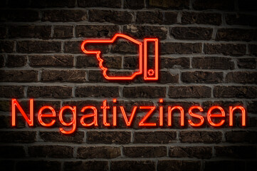 Fototapeta premium Leuchtreklame Negativzinsen