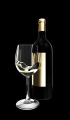 Bottle of White Wine with glass on black background