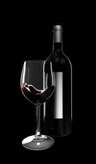Bottle of Red Wine with glass on dark background