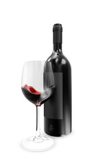 Bottle of Red Wine with glass on white background