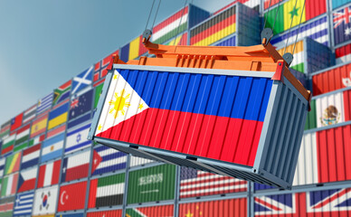 Freight container with Philippines flag. 3D Rendering 