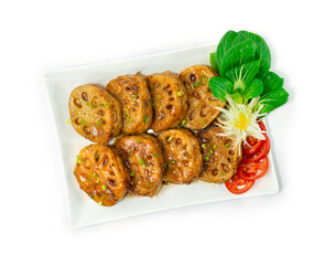 Lotus Root Stuffed Minced Pork Deep fried with Sauce Japanese Food