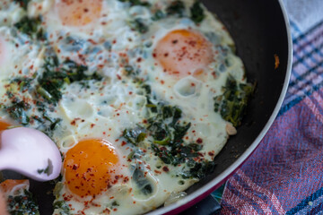 Eggs in the pan for breakfast