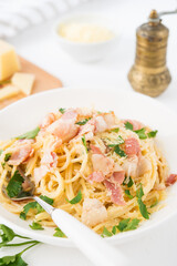 Spaghetti carbonara with bacon-traditional Italian dish
