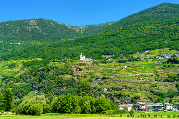 Fototapeta premium Landscape along the Sentiero della Valtellina, Italy, from the cycleway