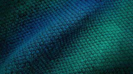 close up texture gradient blue and green fabric of sackcloth drapery, photo shoot by depth of field...