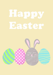 Happy easter bunny and painted easter eggs