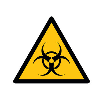 isolated biohazard symbol in yellow triangle, warning icon, pictogram on white background