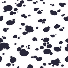 Dalmatians seamless pattern. Hand drawn animal print in black and white colors. Abstract black trend spots on a white background. Vector illustration