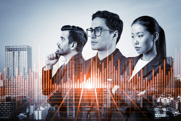 Group of business colleagues in suits as a part of multinational corporate team working on...