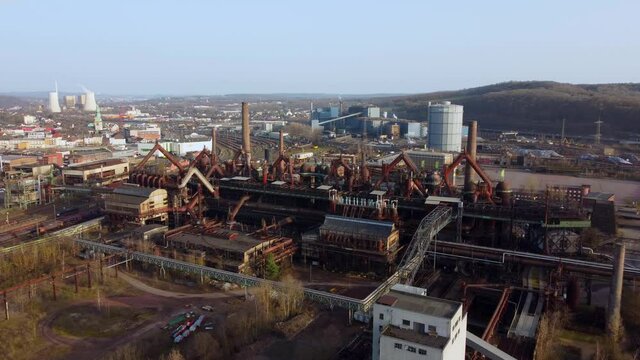 Old factory site in Germany - World Heritage Site called Voelklinger Huette - aerial view