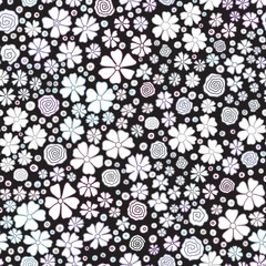 Floral vector seamless pattern of small flowers in white and black. Background for textile or book covers, manufacturing, wallpapers, print, gift wrap and scrapbooking