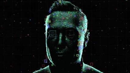 Artificial Intelligence Facial Id Scanner Visualization in Work. illustration of Process Smart Recognition and Biometrics Identify Humanity. Monitoring Interface Unlock Tracking User. Research Concept - Powered by Adobe