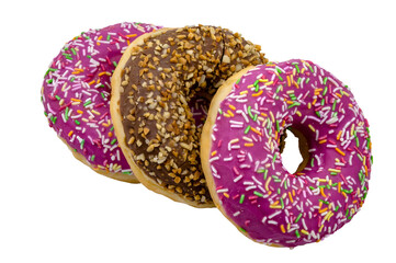 Donuts on a white background. Pink berry donuts.