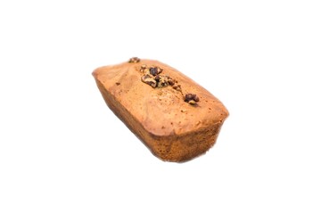 Bun with nuts on top on white background