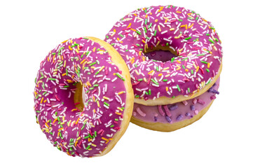 Donuts on a white background. Pink berry donuts.