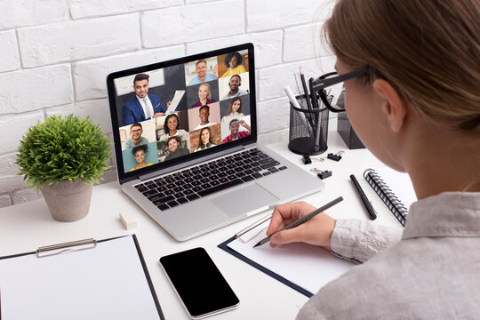 Female Employee Having Online Conference Meeting With Multiethnic Colleagues, Collage