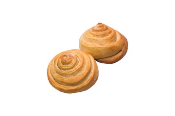 Two small bagel buns on a white background