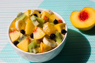 Fruit salad in a white plate
