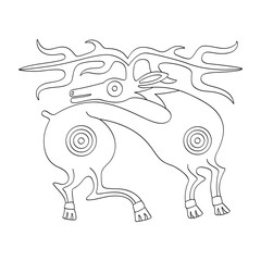 vector monochrome icon with ancient Scythian art. Plaque with animal motifs for your project