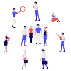 Working people. Teamwork group. Brainstorm concept. Successful team in coworking project. Human characters on white background. Color vector illustration