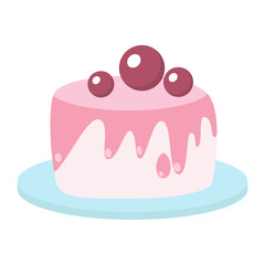 Cartoon cake in flat style isolated on white background. Vector stock illustration.