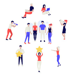 Fototapeta na wymiar Working people. Teamwork group. Brainstorm concept. Successful team in coworking project. Human characters on white background. Color vector illustration