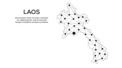 Laos communication network map. Vector image of a low poly global map with city lights. Map in the form of lines and dots