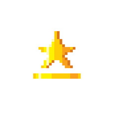 Gold star. Pixel art 8-bit style. Isolated vector illustration. Design for stickers, logo, mobile app.