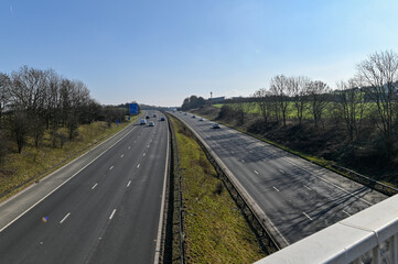 Looking south towards Sheffield over the M1 motorway near Barnsley on a Sunday at midday