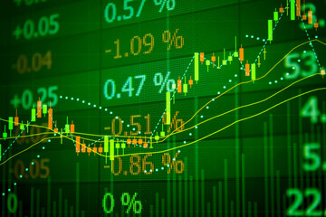 Naklejka premium Candlestick chart in financial stock market on digital number background. Forex trading graphic design and Stock market trading trend as concept.