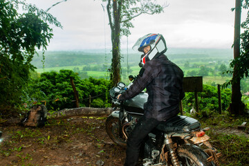 A man solo motorcycle trip