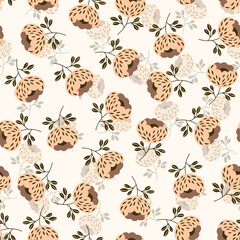 Seamless floral pattern based on traditional folk art ornaments. Colorful flowers on light background. Scandinavian style. Sweden nordic style. Vector illustration. Simple minimalistic pattern