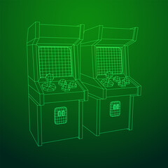 Arcade retro game machine. Wireframe low poly mesh vector illustration.