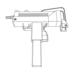 Submachine gun modern firearms pistol. Wireframe low poly mesh vector illustration.