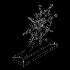 Obraz premium Ship steering wheel. Marine rudder. Wireframe low poly mesh vector illustration.