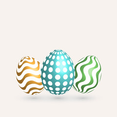 Happy Easter. Three Easter eggs with different geometric shape on isolated background. Vector icons.