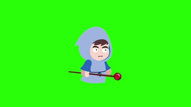 PG Mage Character Walking with his Staff Green Screen loop