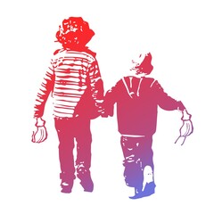 Kinder Freunde Stencil Schablone mit Mundschutz Maske in der Hand beim laufen