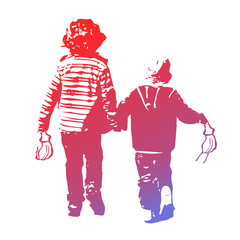 Kinder Freunde Stencil Schablone mit Mundschutz Maske in der Hand beim laufen