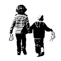 Kinder Freunde Stencil Schablone mit Mundschutz Maske in der Hand beim laufen