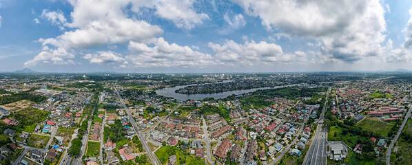 Panoramic landscape aerial view of Kuching, Sarawak