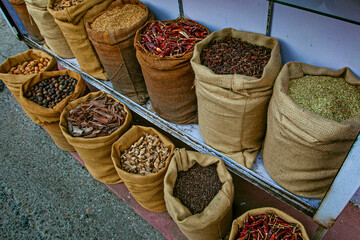 Wide assortment of spices in the spice market in Kochi, India