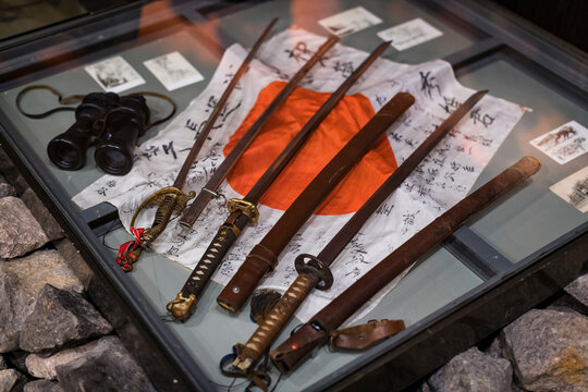 KIEV, UKRAINE - MARCH 15, 2019: Objects and expositions in the memorial of memory and history of the World War II.
