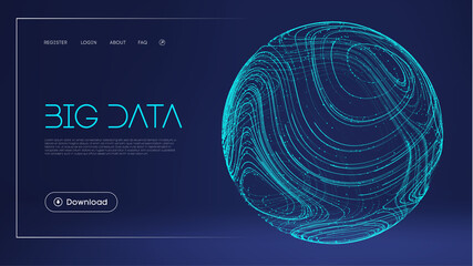 Data protect digital illustration. Abstract sphere energy field. Technology barrier blue background. Wave flow data secure vector. Blue sphere shield on blue background.