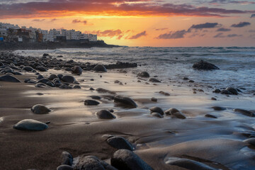 el Altillo beach at sunset. Moya. Gran Canaria. Canary islands