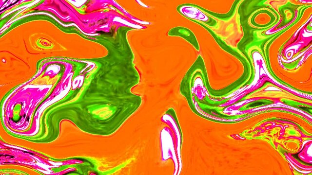 Beautiful video Abstract background 3D liquid lines in a multicolor texture. Fluid with green red yellow reflection. Background makes animation. Seamless circle. 4K