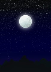 Fototapeta na wymiar illustration of full moon. night. stars and mountains