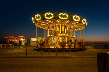 Vintage carousel next to beach in Berck-sur-mer, France