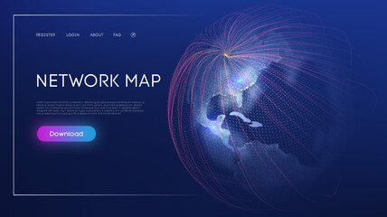 Global social network. Abstract vector background. Web design Network Map World Globe Vector. Digital Earth Technology background.